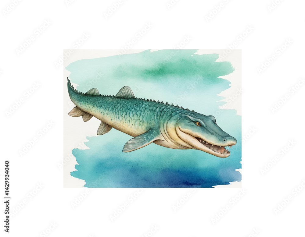 Naklejka premium Alligator Gar watercolor painting vector image 