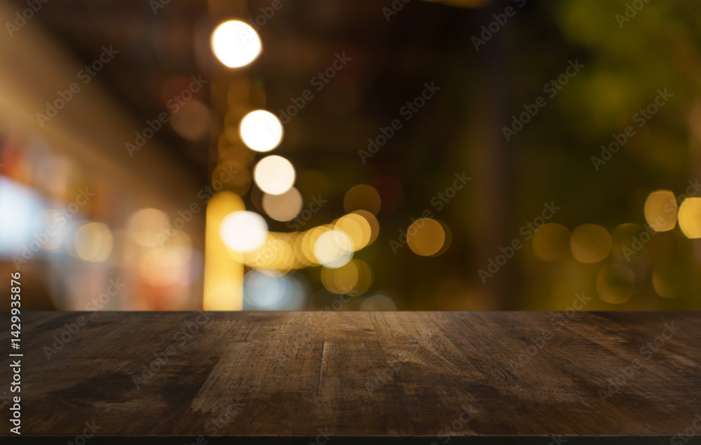 Empty wood table top and blur of restaurant background selective focus product display Empty wood table top and blur of restaurant background selective focus product display