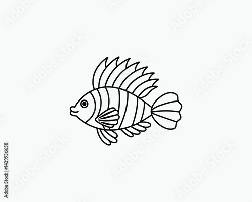 Lion fish Coloring Page Underwater Animal Line Art for Kids