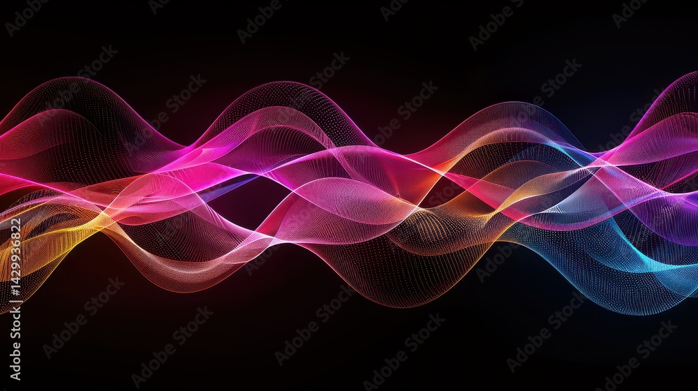 Abstract waves of colorful light streaks on a black background creating a dynamic composition Abstract waves of colorful light streaks on a black background creating a dynamic composition