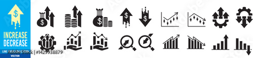Increase decrease icon set. Editable line icon collection.
Vector illustration. 