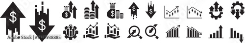 Increase decrease icon set. Editable line icon collection.
Vector illustration. 