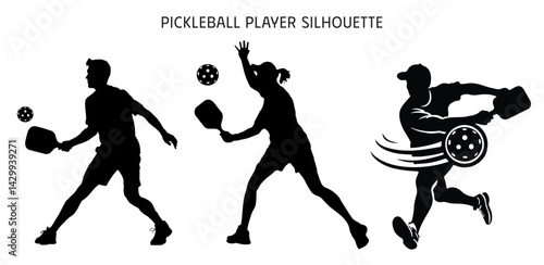 Pickleball Players in Action Silhouettes Showing Gameplay and Team Spirit