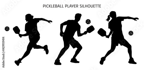 Pickleball Players Silhouettes In Action Sport Fitness Games Leisure Recreation