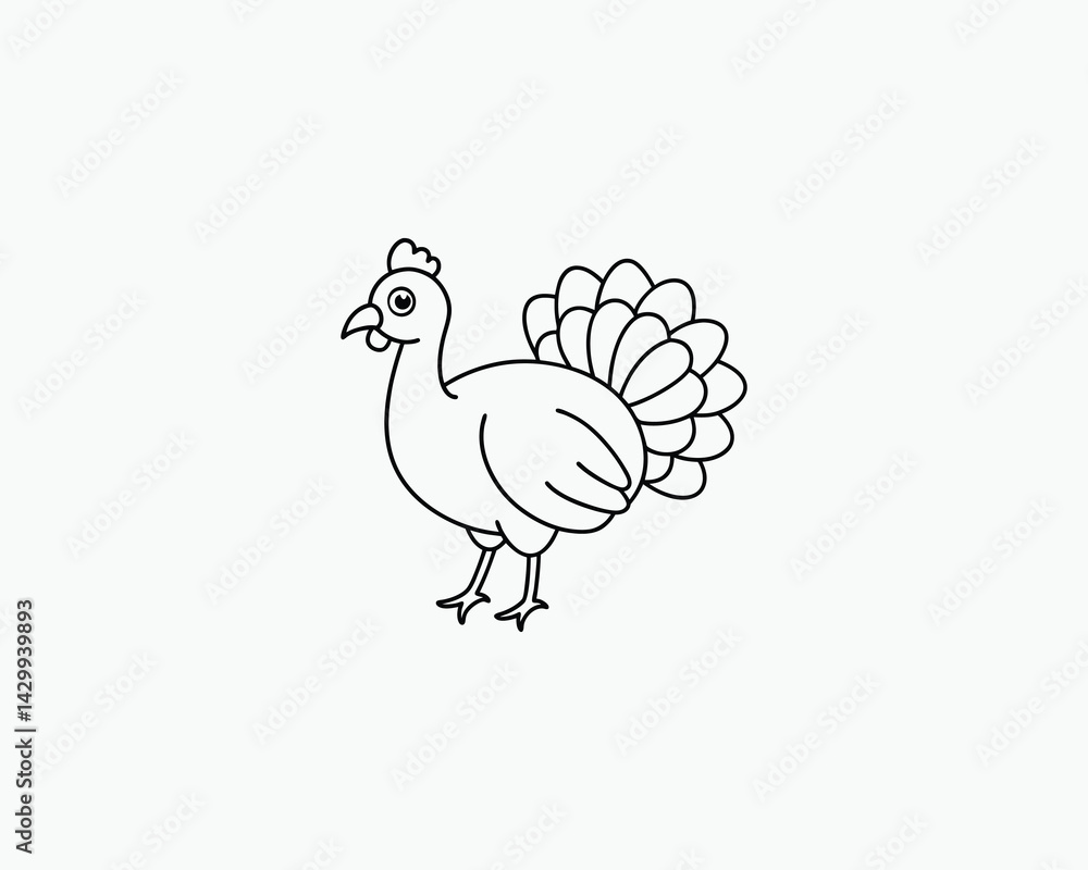 Fototapeta premium Turkey Coloring Page Farm Bird Line Art for Holiday Activities