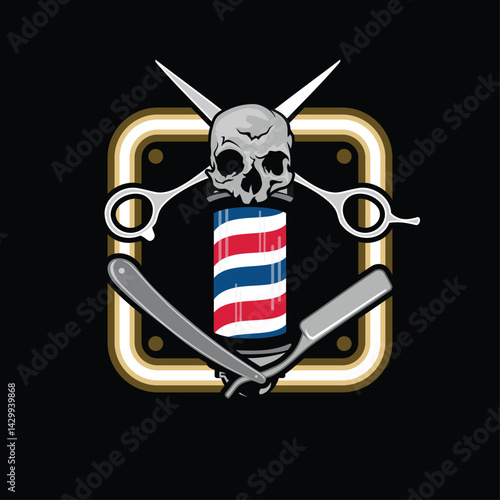 Barbershop -  barber logo with skull and tools