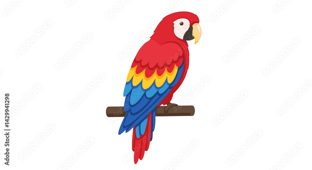 Fototapeta premium Scarlet Macaw Perched on Branch - Vector Illustration