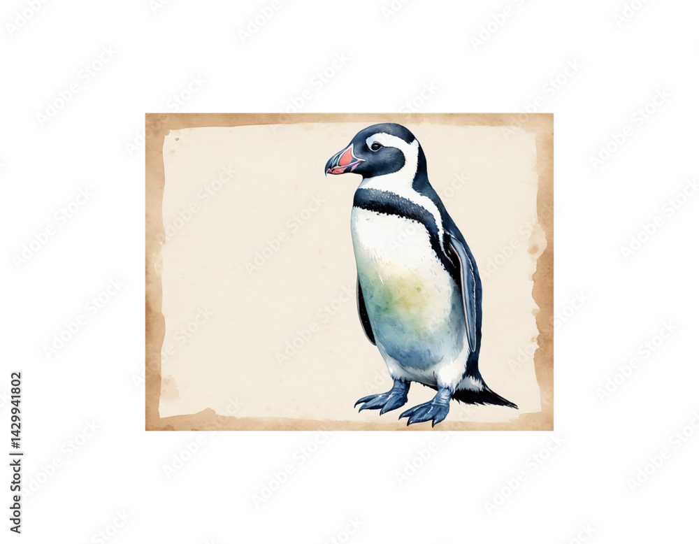 Fototapeta premium African Penguin watercolor painting vector image 