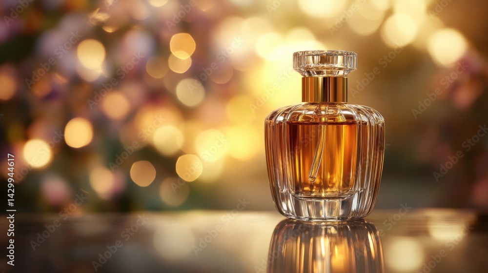 A high-end scented oil bottle mockup with a clear glass body and gold dropper, set against a blurred background A high-end scented oil bottle mockup with a clear glass body and gold dropper, set against a blurred background
