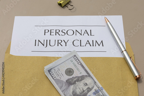 Injury Claim Filed: Legal Document with Money on Desk Scene