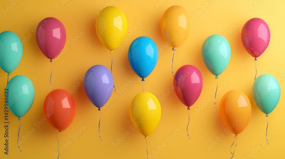 Colorful balloons floating on yellow background. Colorful balloons floating on yellow background.