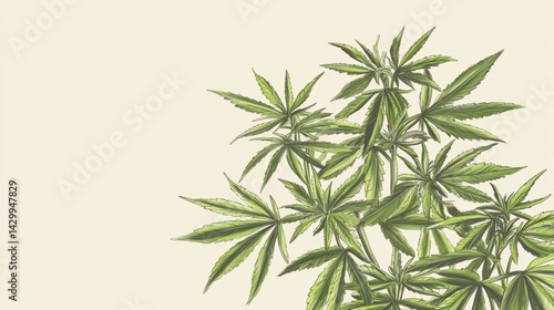 Detailed Illustration of Cannabis Leaves on a Soft Neutral Background