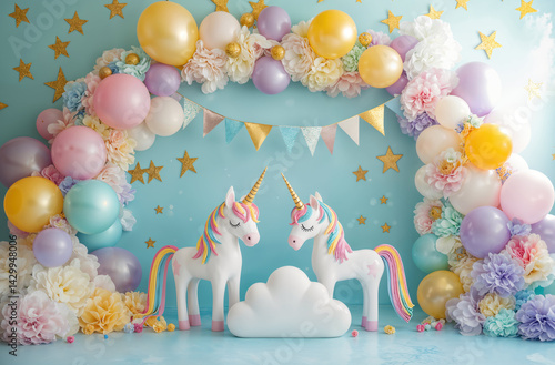 Enchanted Unicorn Smash the Cake Backdrop for First Birthday Photography