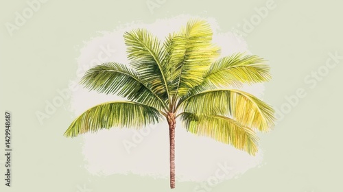 Tropical Palm Tree Illustration with Vibrant Green Leaves and Background