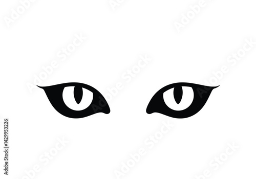 Cat eye silhouette. This image shows a pair of stylized cat eyes in black, featuring almond-shaped eyes with slit pupils, symbolizing mystery and elegance. Vector clipart illustration design.