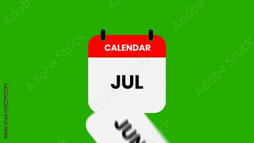 Animation calendar month on green background.
