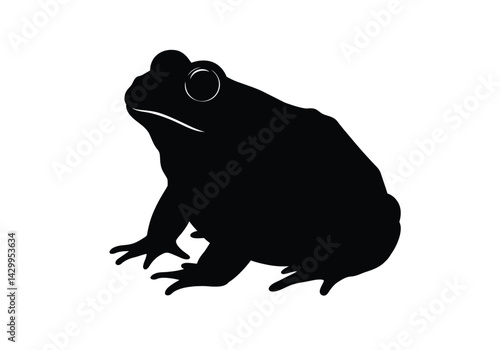 Bullfrog silhouette. This image shows a black silhouette of a bullfrog, also known as a frog outline or amphibian shadow, symbolizing nature and wildlife. Vector clipart illustration design.