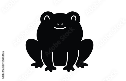 Cute frog silhouette. This image shows a black silhouette of a cute frog, also known as a playful amphibian outline, symbolizing fun and happiness. Vector clipart illustration design.