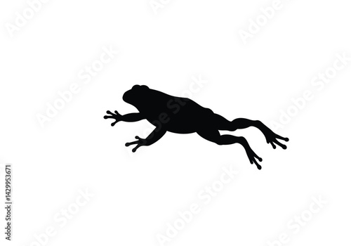 Frog jumping silhouette. This image shows a black silhouette of a frog in mid-jump, highlighting its dynamic pose and motion, symbolizing energy and nature. Vector clipart illustration design.