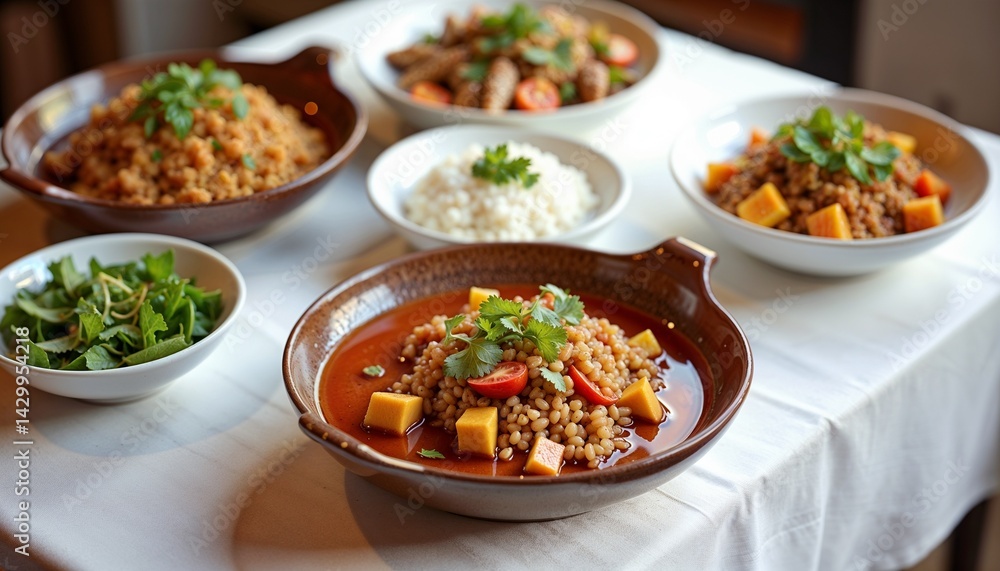 Delicious couscous dish served with fresh vegetables and herbs Delicious couscous dish served with fresh vegetables and herbs