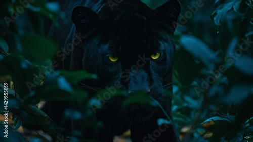 Black Panther in Dense Forest at Night