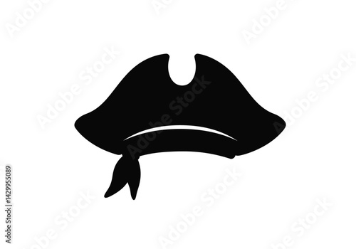 Pirate hat silhouette. A black silhouette image of a traditional pirate hat with a bandana underneath, often associated with pirates, buccaneers, nautical themes. Vector clipart illustration design.