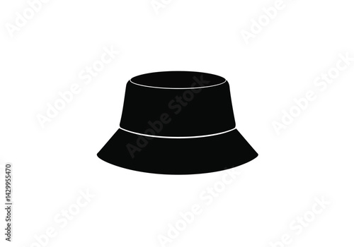 Bucket hat silhouette. This image shows a black silhouette of a bucket hat, also known as a fisherman's hat or boonie hat, ideal for casual use. Vector clipart illustration design.