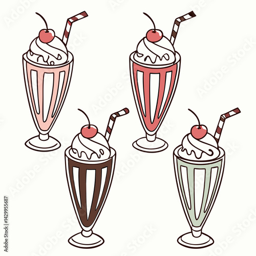 Milkshake Flat Icons – Retro Sweet Drinks