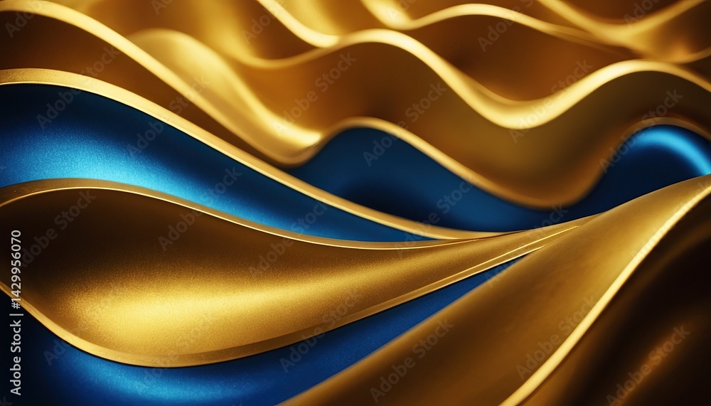 Obraz premium Abstract gold and blue waves elegant modern background design art
