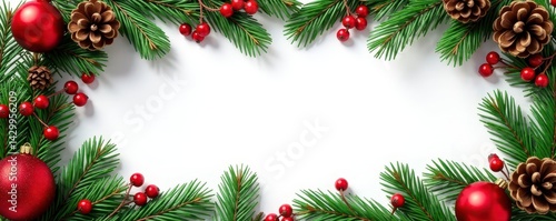 Wallpaper Mural Ornate red and green Christmas wreath with pine cones and berries , holiday decor, bow Torontodigital.ca
