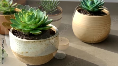 Wallpaper Mural Succulent plants in decorative pots on a table Torontodigital.ca