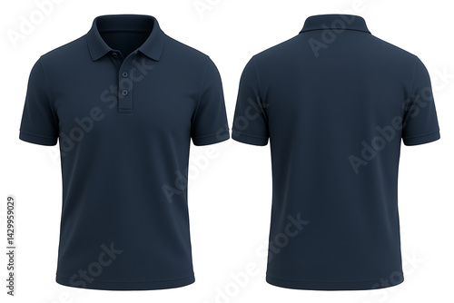 Navy Blue Polo Shirt Front and Back view Mockup Isolated on Transparent Background