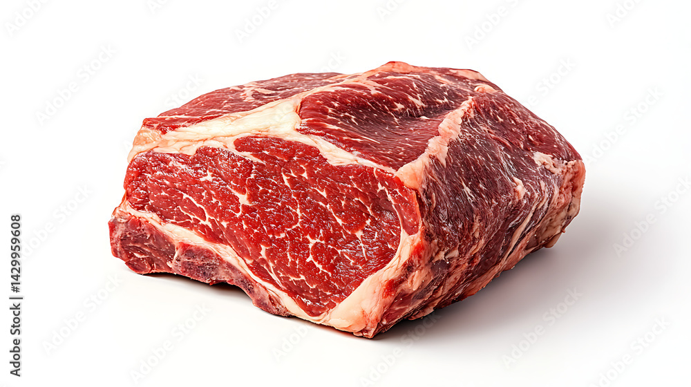 Fototapeta premium Raw Ribeye Steak Fresh Marbled Beef Cut On White Background Ready For Cooking Gourmet Meat Butcher Shop Quality Food