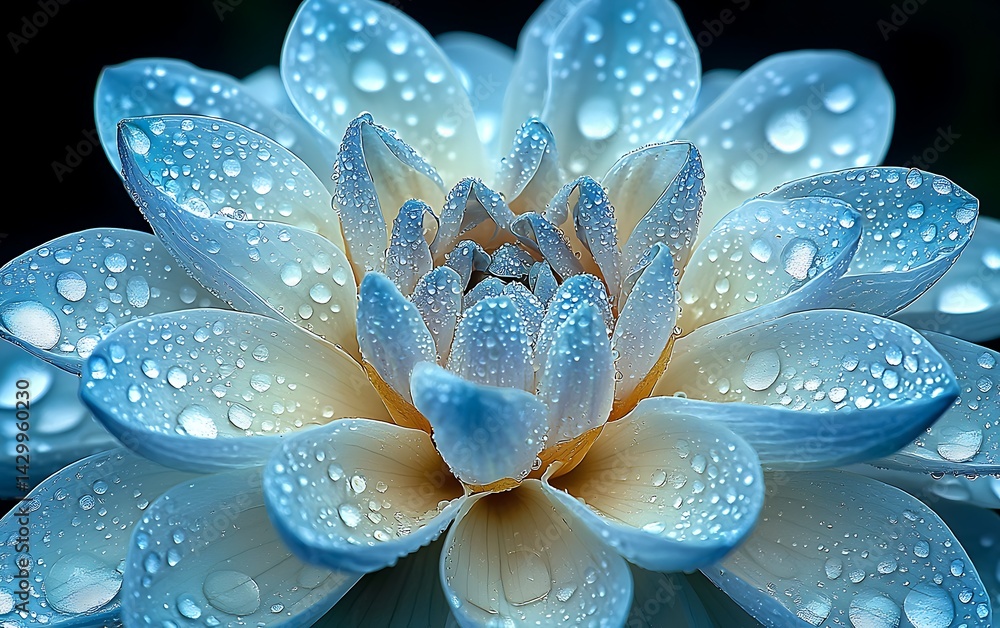 Fototapeta premium Close-up of a light blue dahlia flower with water droplets
