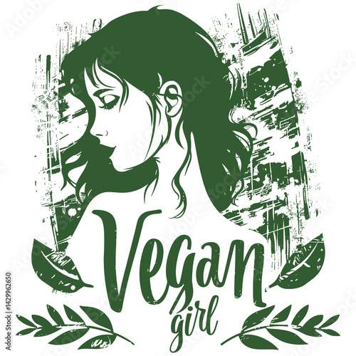 Vegan girl illustration with curly hair, empowering lifestyle design