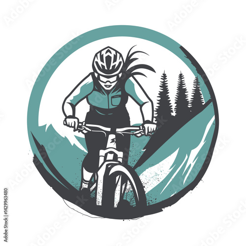 Mountain Biker Riding in Nature - Adventure Sports Illustration