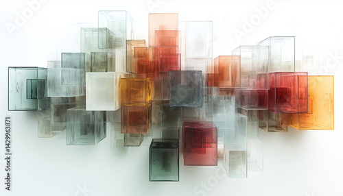 Transparent Glass Cubes in Abstract Floating Arrangement