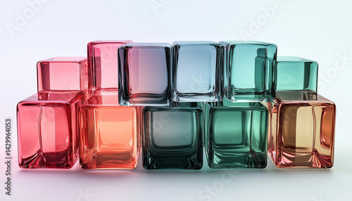 Transparent Glass Cubes in Abstract Floating Arrangement