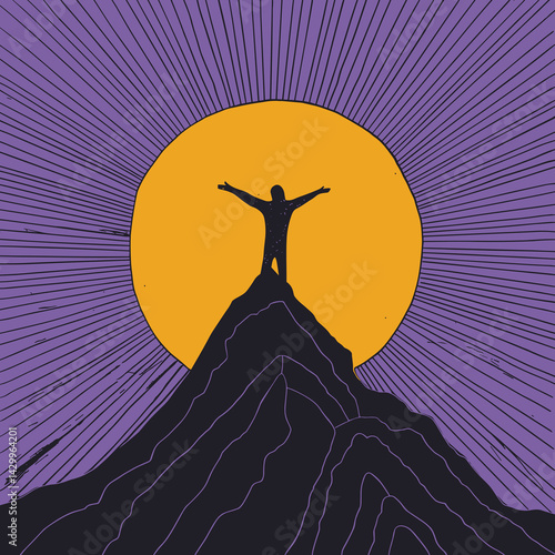 Person Standing on Mountain Peak - Victory Illustration