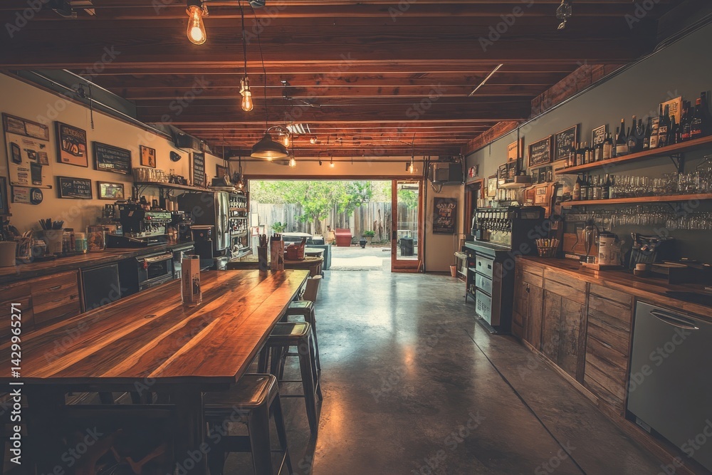 Rustic cafe with outdoor patio access Rustic cafe with outdoor patio access