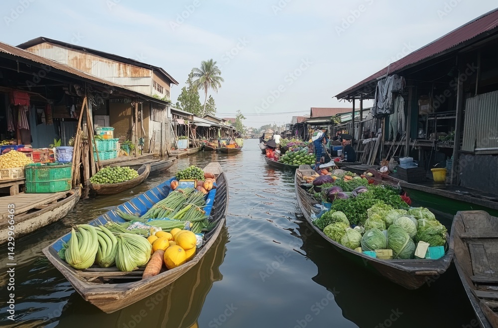 Obraz premium Bustling floating market in Ayutthaya,