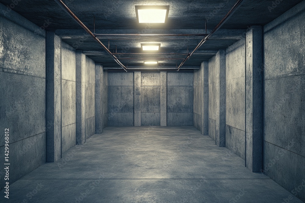 Empty, concrete garage interior Empty, concrete garage interior