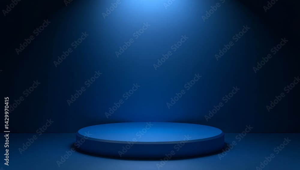 Empty, circular, blue podium, spotlight Empty, circular, blue podium, spotlight