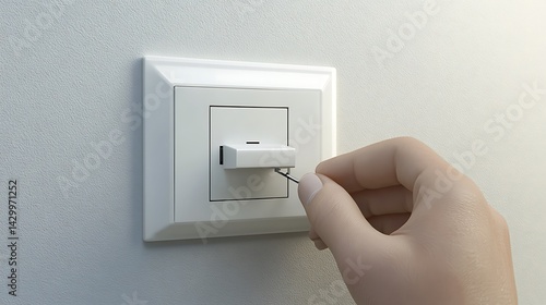 Hand Turning On or Off a Modern Wall Switch