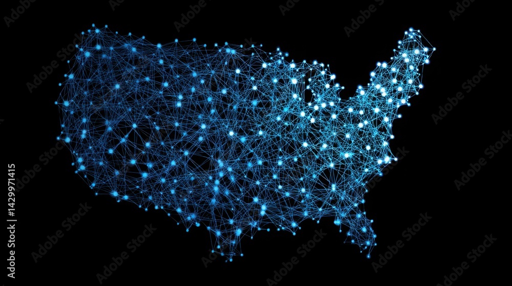 United states map featuring network of connected lines representing mobility economy powered by ride hailing services United states map featuring network of connected lines representing mobility economy powered by ride hailing services