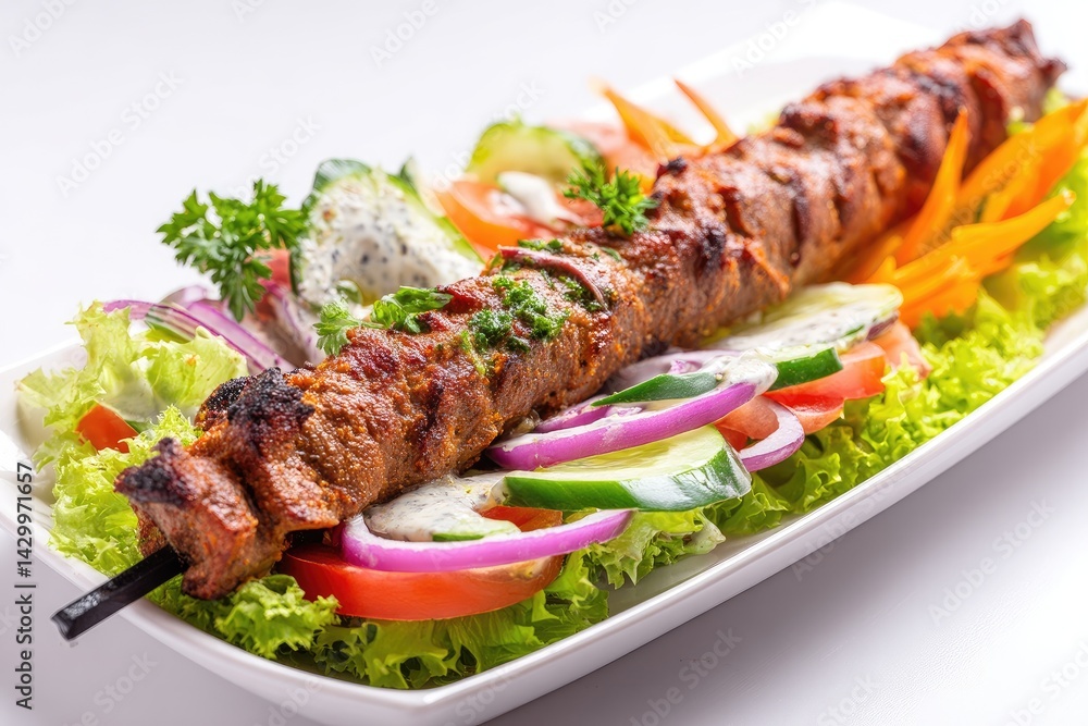 Grilled Meat Skewer with Salad Grilled Meat Skewer with Salad