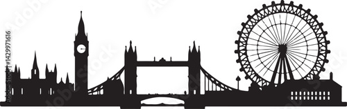 London skyline silhouette vector, silhouette, skyline, city, vector, pairs, London, architecture, building, tower, illustration, travel, bridge, cityscape, landmark, couple, europe, business, new york