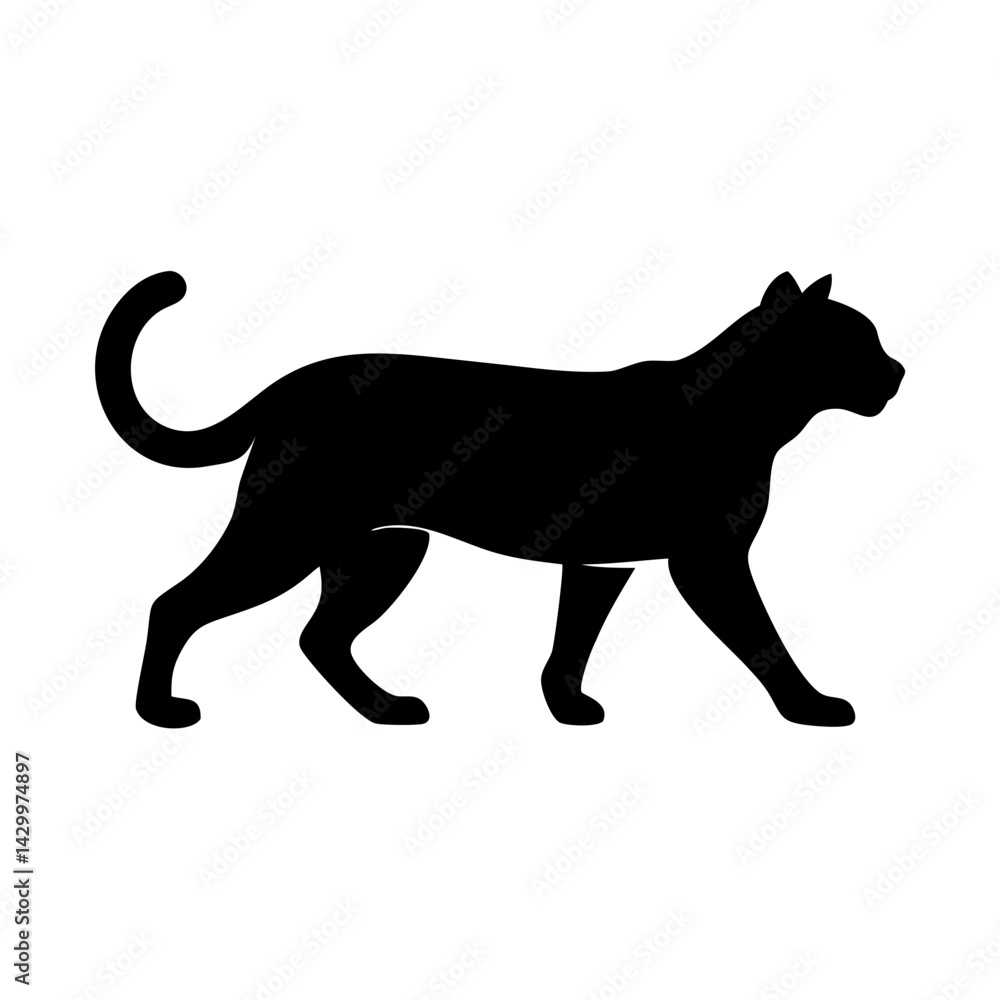 Fototapeta premium Black and White Cat Silhouette – Minimalist Animal Art Illustration