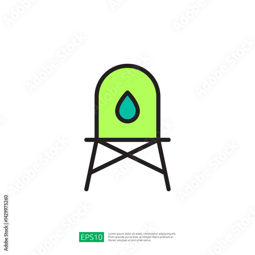 Stylized Icon of a Water Container for Irrigation Use in Agriculture with a Green Color Palette and Drop Symbol