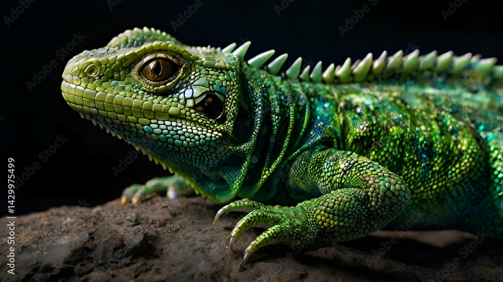 Green Lizard on Tree Branch – Wildlife Photography, Nature Background Green Lizard on Tree Branch – Wildlife Photography, Nature Background